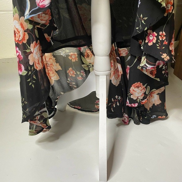 Lulus Black Floral Print High Low Wrap Maxi Dress Size XS Ruffle Sleevel… - Picture 5 of 8